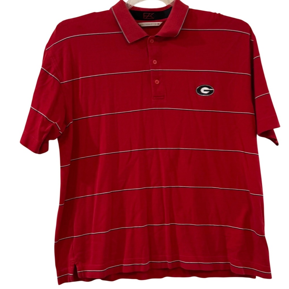 Cutter & Buck Georgia Bulldogs SEC Mens Red Striped 100% Cotton Polo Shirt Large